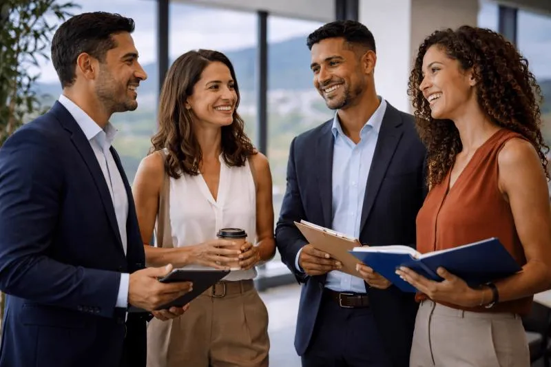 Grupo de empreendedores reunidos em uma mesa de trabalho